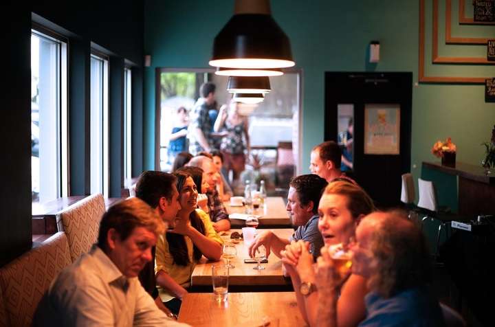 Communal dining at the restaurant