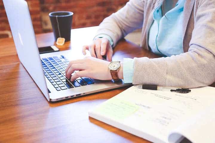 student working with laptop